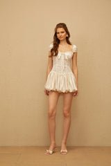 Irène White Lace Panel Satin Mini Dress