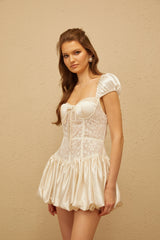 Irène White Lace Panel Satin Mini Dress