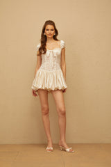 Irène White Lace Panel Satin Mini Dress