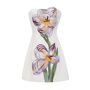 Irène White OffShoulder Sequin Floral Embroidered Mini Dress