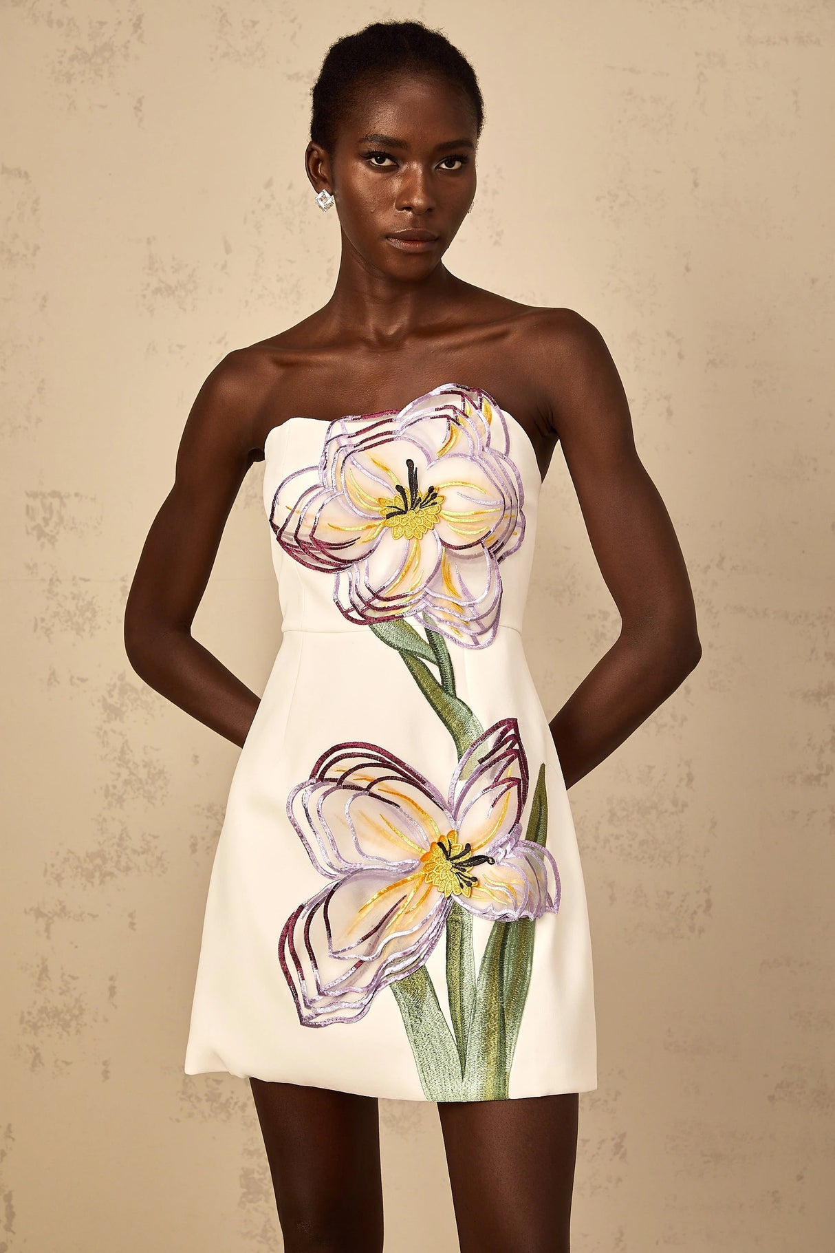 Irène White OffShoulder Sequin Floral Embroidered Mini Dress