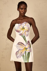 Irène White OffShoulder Sequin Floral Embroidered Mini Dress