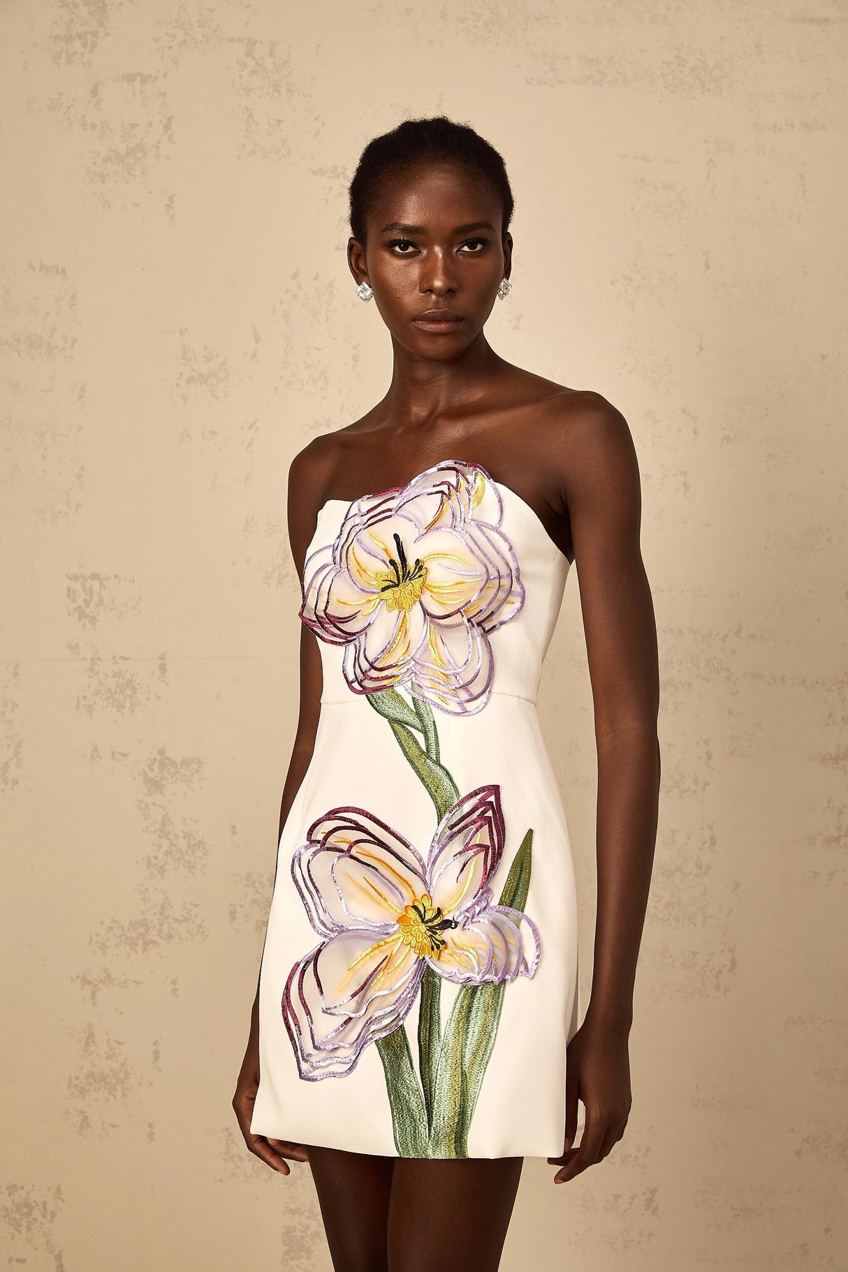 Irène White OffShoulder Sequin Floral Embroidered Mini Dress