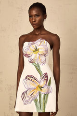 Irène White OffShoulder Sequin Floral Embroidered Mini Dress
