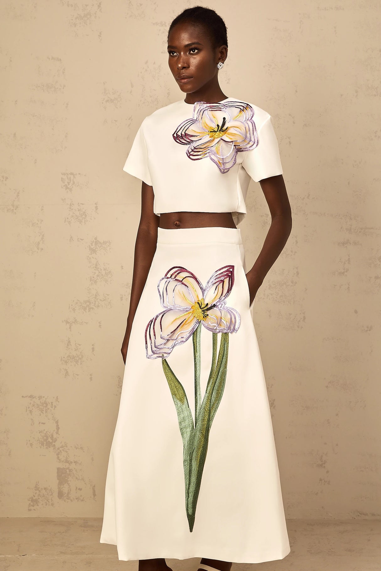Irène White Sequin Floral Embroidered Matching Set