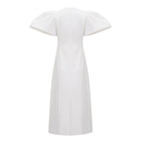 Irène White Sequin Floral Embroidered Midi Dress