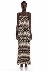 Irina Brown Zigzag Weave Pointelle Knit Maxi Dress