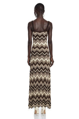 Irina Brown Zigzag Weave Pointelle Knit Maxi Dress