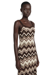 Irina Brown Zigzag Weave Pointelle Knit Maxi Dress