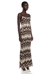 Irina Brown Zigzag Weave Pointelle Knit Maxi Dress