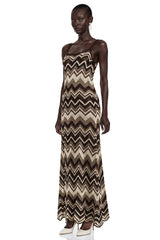 Irina Brown Zigzag Weave Pointelle Knit Maxi Dress