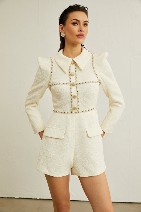 Irina fauxpearl tweed bodysuit