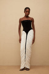 Iris Black Velvet Panel Ruched Maxi Dress