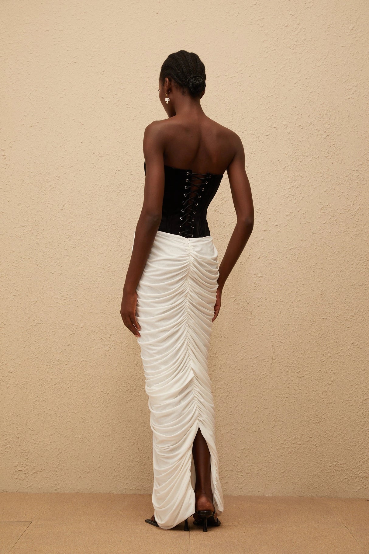 Iris Black Velvet Panel Ruched Maxi Dress