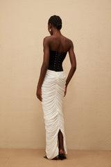 Iris Black Velvet Panel Ruched Maxi Dress