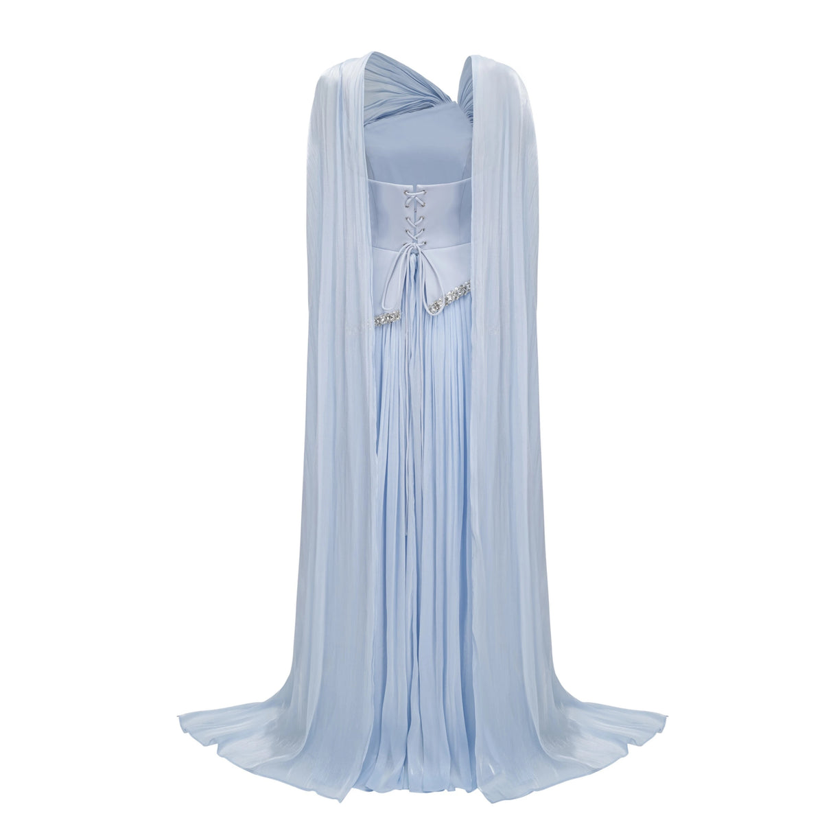 Iris Blue Embellished Asymmetrical Maxi Dress with Cape