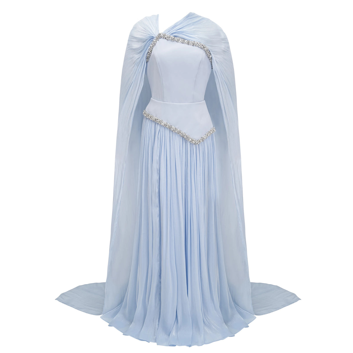 Iris Blue Embellished Asymmetrical Maxi Dress with Cape