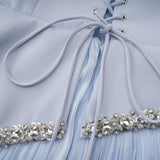 Iris Blue Embellished Asymmetrical Maxi Dress with Cape
