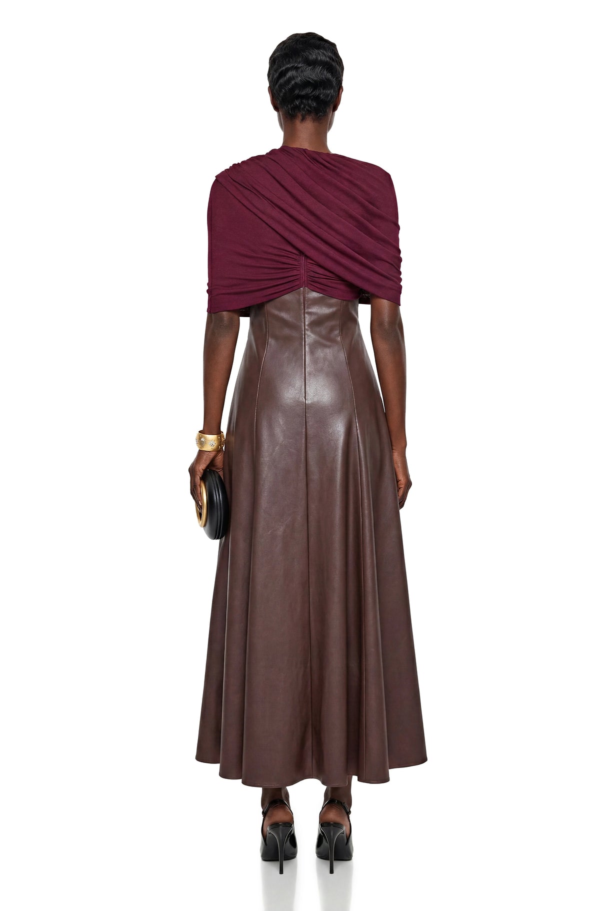 Iris Chocolate Brown Color Block Maxi Dress with Shawl