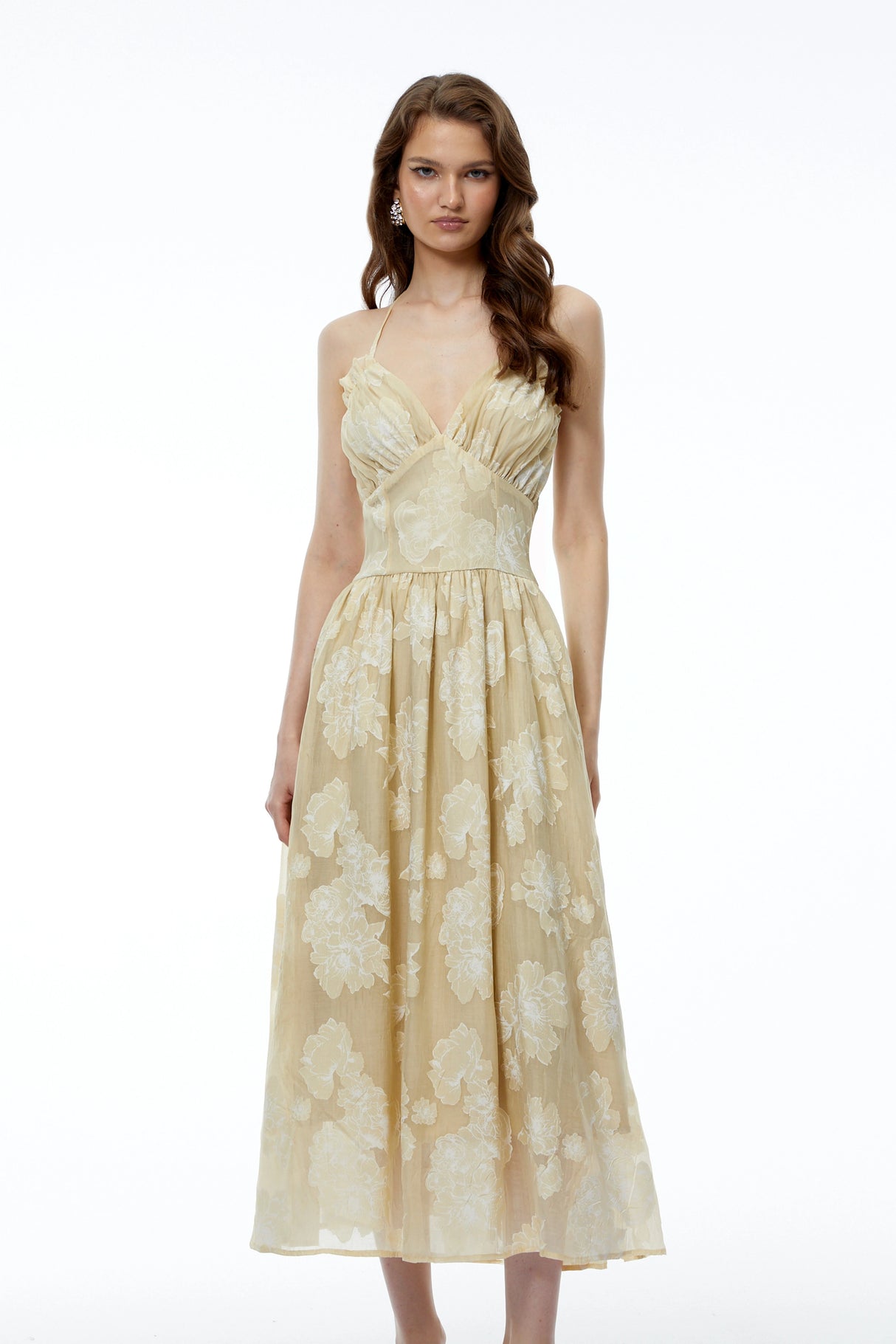 Iris Neutral Sweetheart Neckline Floral Print Maxi Dress