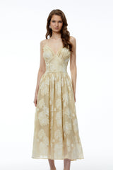 Iris Neutral Sweetheart Neckline Floral Print Maxi Dress