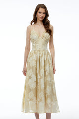 Iris Neutral Sweetheart Neckline Floral Print Maxi Dress
