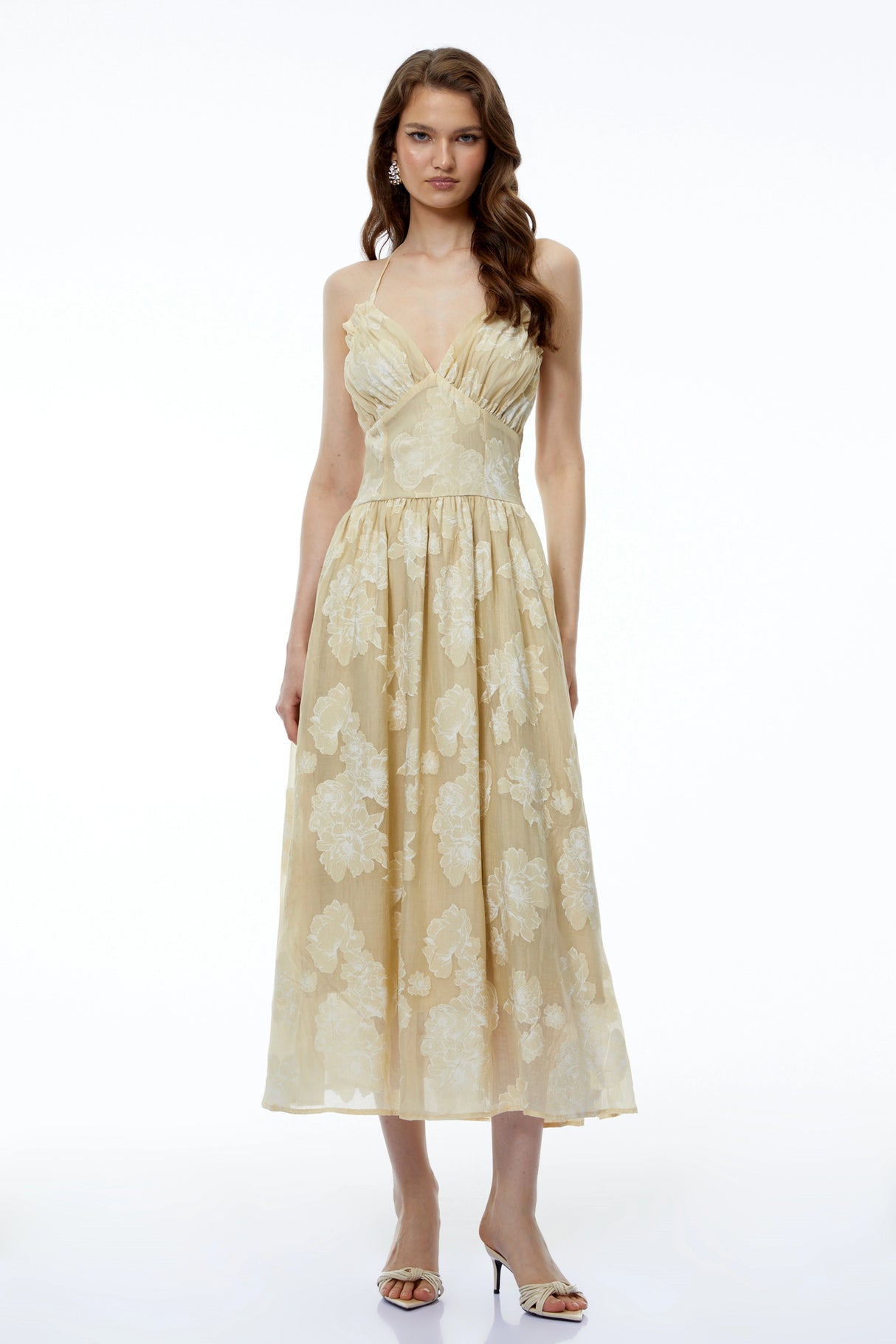 Iris Neutral Sweetheart Neckline Floral Print Maxi Dress