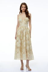 Iris Neutral Sweetheart Neckline Floral Print Maxi Dress