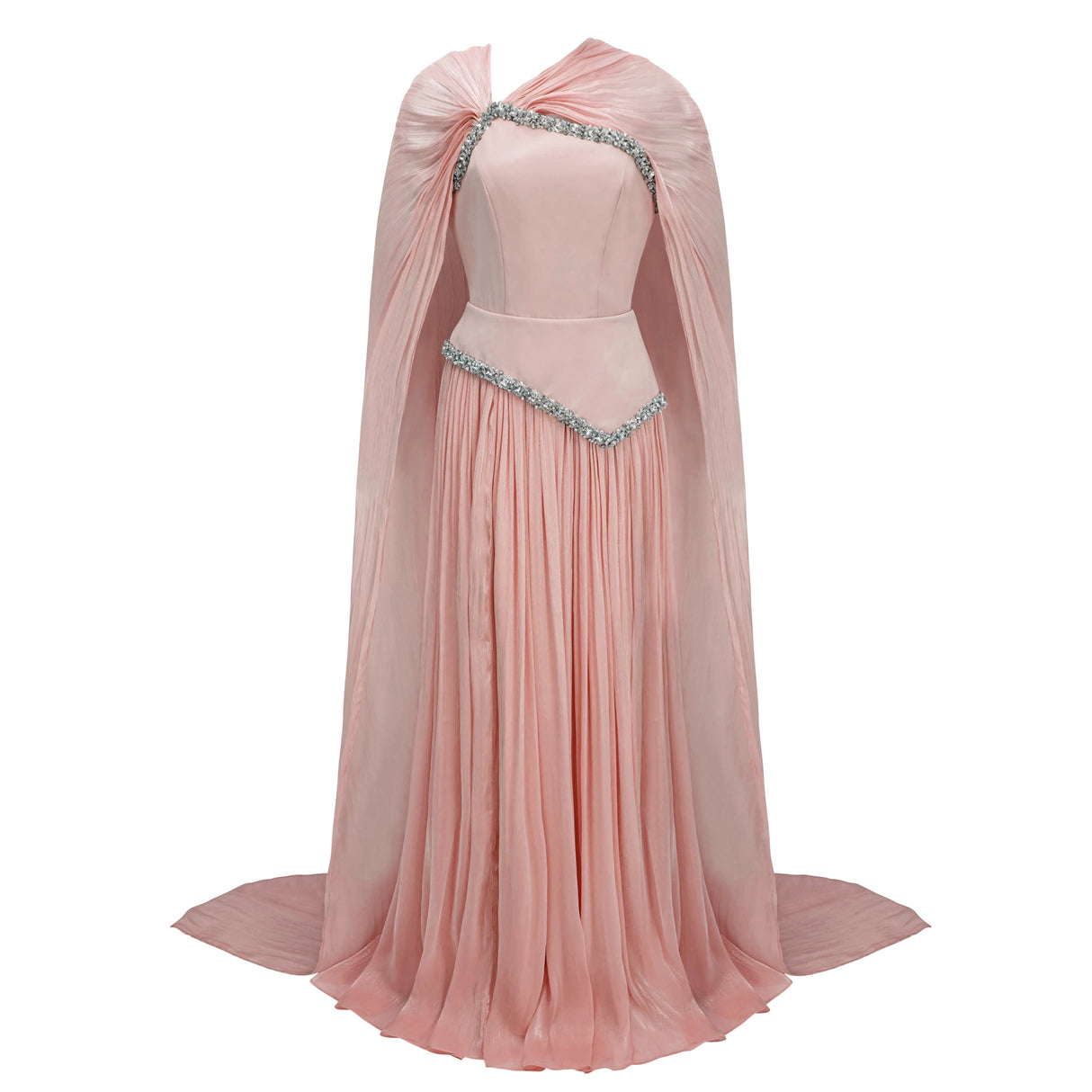 Iris Pink Embellished Asymmetrical Maxi Dress with Cape