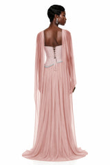 Iris Pink Embellished Asymmetrical Maxi Dress with Cape