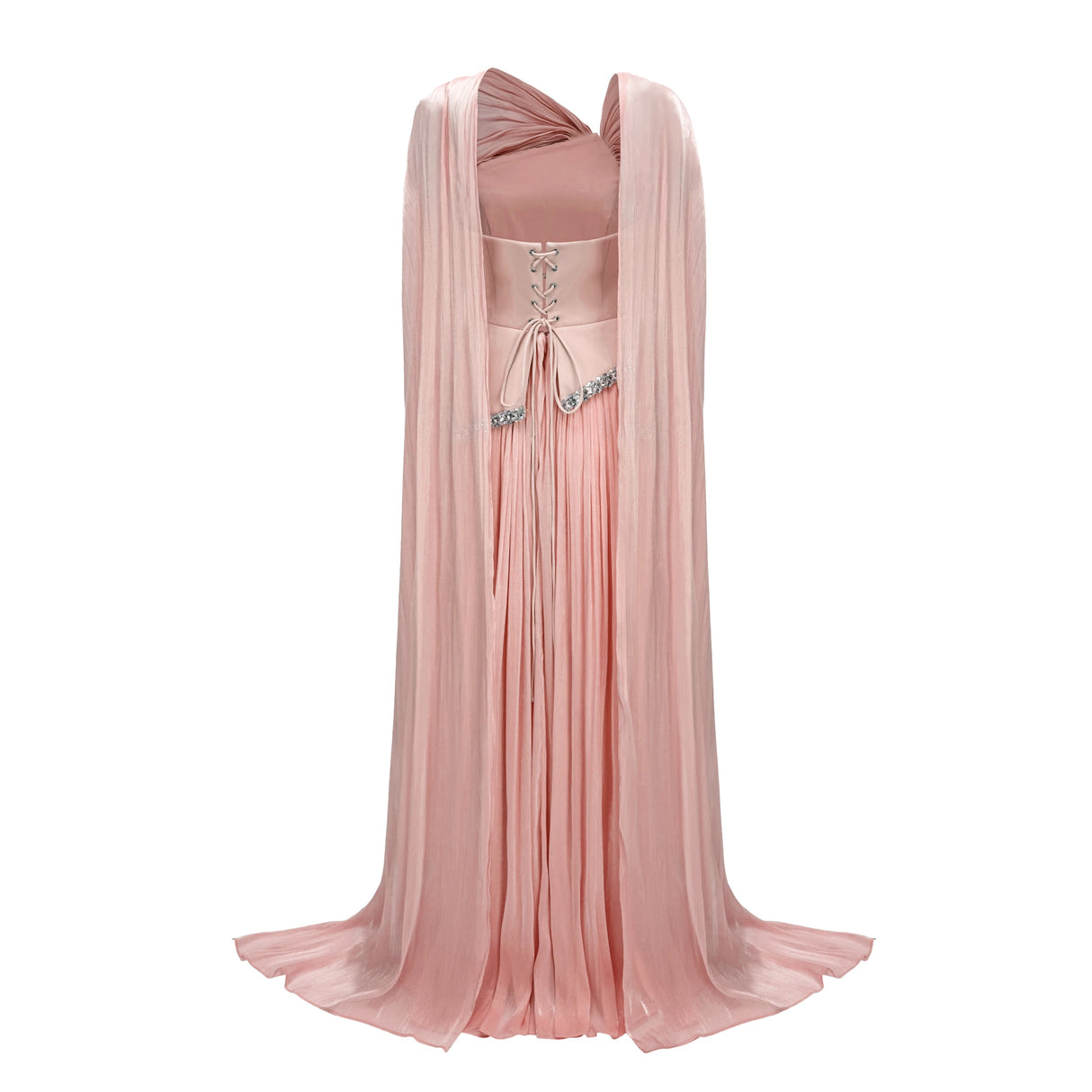 Iris Pink Embellished Asymmetrical Maxi Dress with Cape