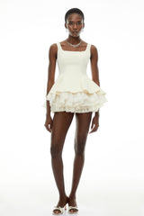 Iris White Square Neck Ruffled Mini Dress