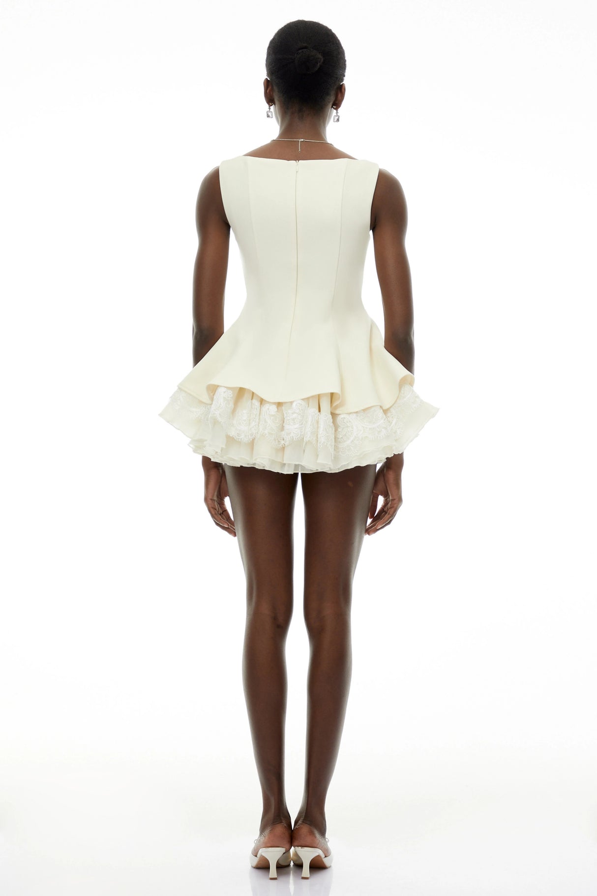 Iris White Square Neck Ruffled Mini Dress