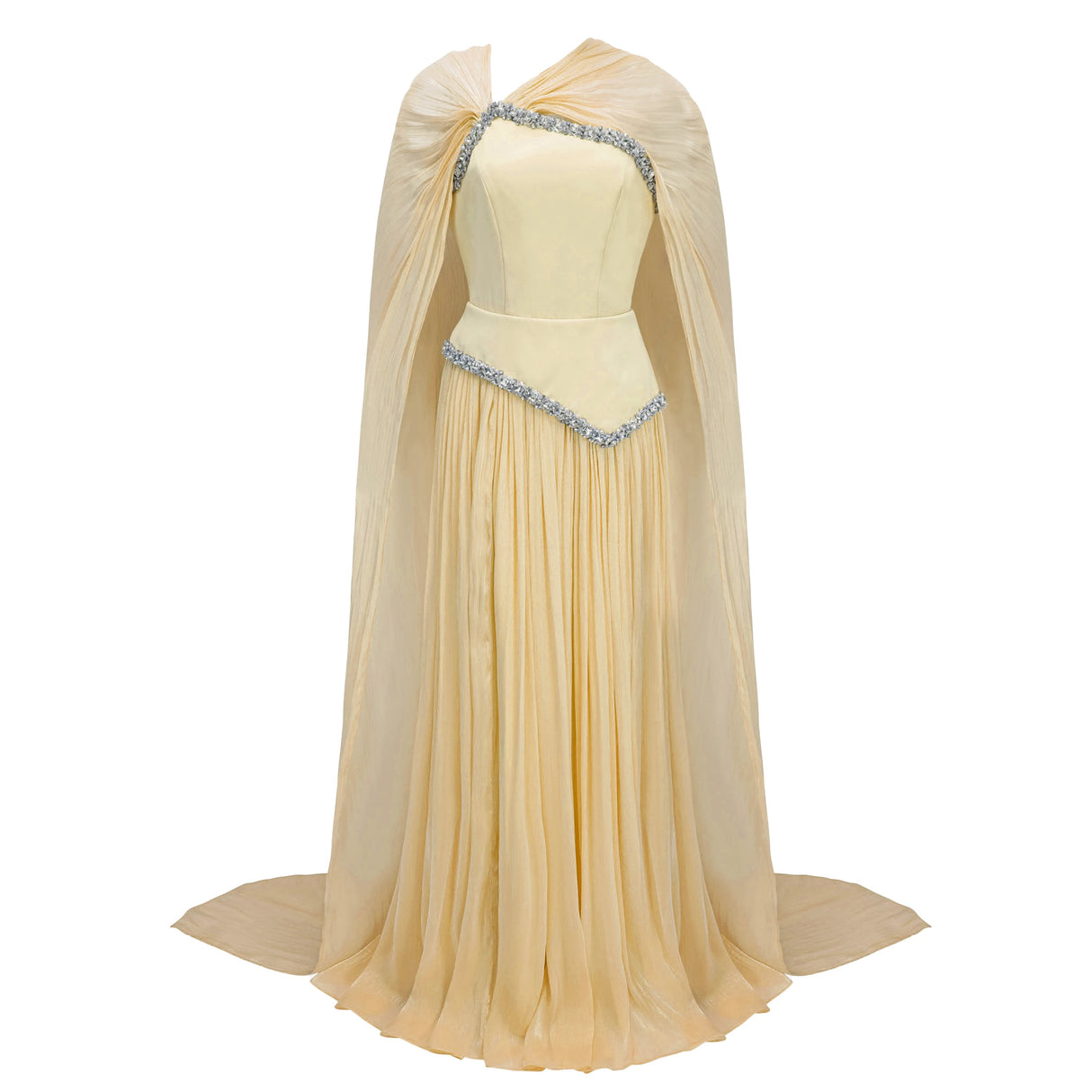 Iris Yellow Embellished Asymmetrical Maxi Dress with Cape