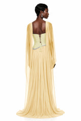 Iris Yellow Embellished Asymmetrical Maxi Dress with Cape