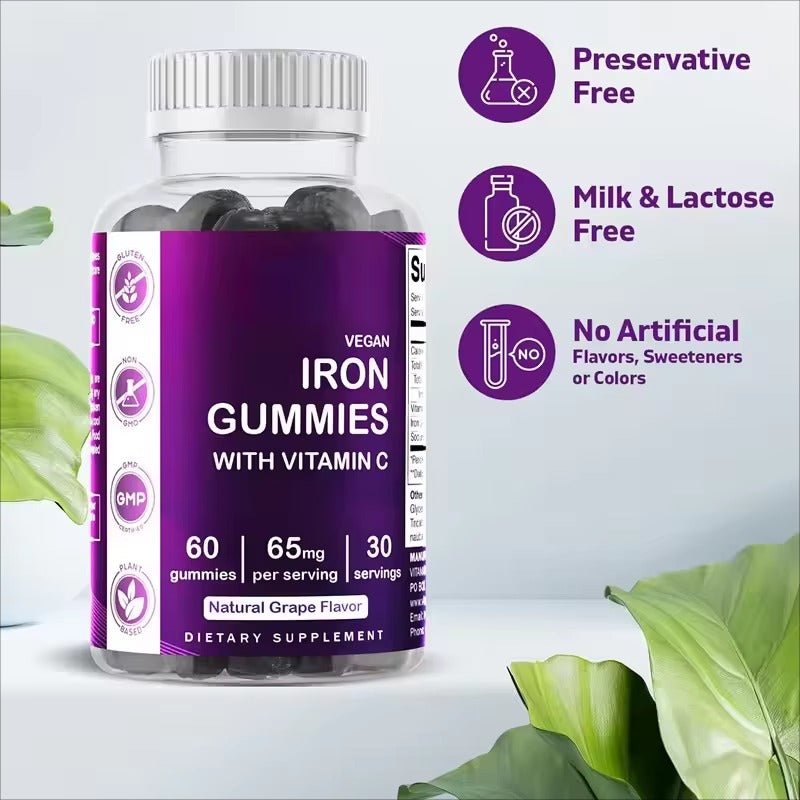 Iron Gummies – Vegan with Vitamin C, Calcium, Zinc & Selenium