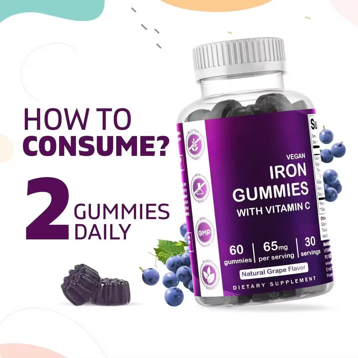 Iron Gummies – Vegan with Vitamin C, Calcium, Zinc & Selenium