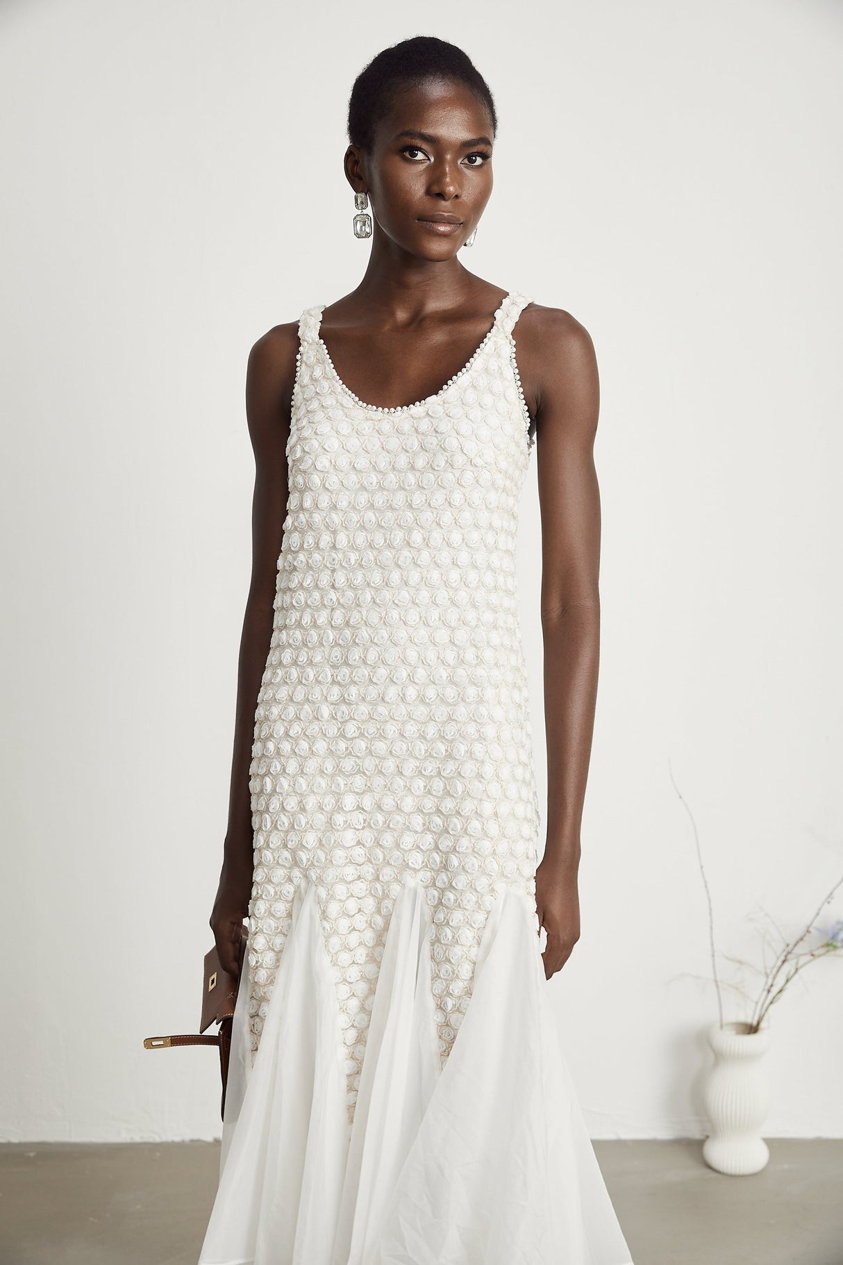 Isabeau fauxflower embellished tulle midi dress