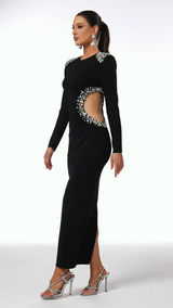 Isabel Black Diamond Accent Long Sleeve Formal Dress