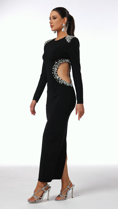 Isabel Black Diamond Accent Long Sleeve Formal Dress