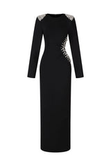 Isabel Black Diamond Detail Long Sleeve Formal Dress