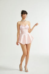 Isabel Mini Dress - Sleeveless - Off the Shoulder - Bustier Style - Patterned Jacquard