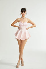 Isabel Mini Dress - Sleeveless - Off the Shoulder - Bustier Style - Patterned Jacquard