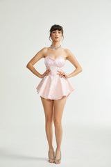 Isabel Mini Dress - Sleeveless - Off the Shoulder - Bustier Style - Patterned Jacquard