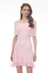 Isabel Pink Off Shoulder Mini Dress with Lace Details