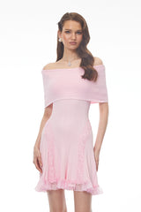Isabel Pink Off Shoulder Mini Dress with Lace Details