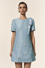 Isabella Blue Floral Bowknot Mini Dress