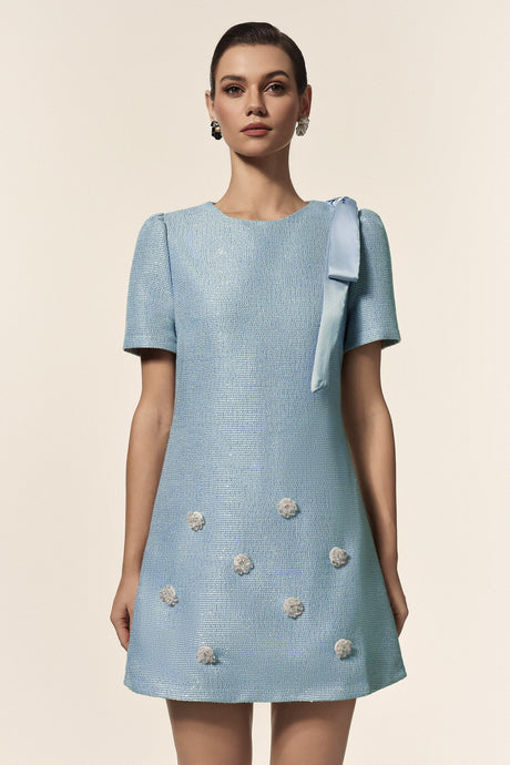Isabella Blue Floral Bowknot Mini Dress