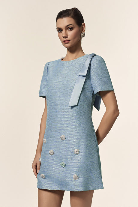 Isabella Blue Floral Bowknot Mini Dress