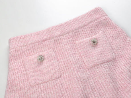 Isabella Cardigan & Skirt Set - Lace Collar - Crystal Buttons - Ribbed Cotton - Flared Silhouette - Cropped Fit